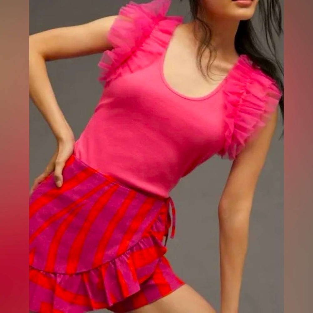 Dolan tulle sleeve tank hot pink size XXS